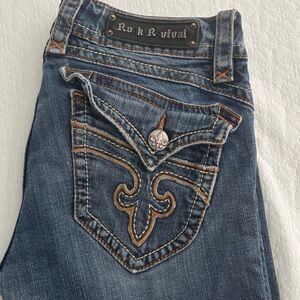 Rock Revival Women's Dark Blue Straight Leg Jeans with Embroidered Pocket
